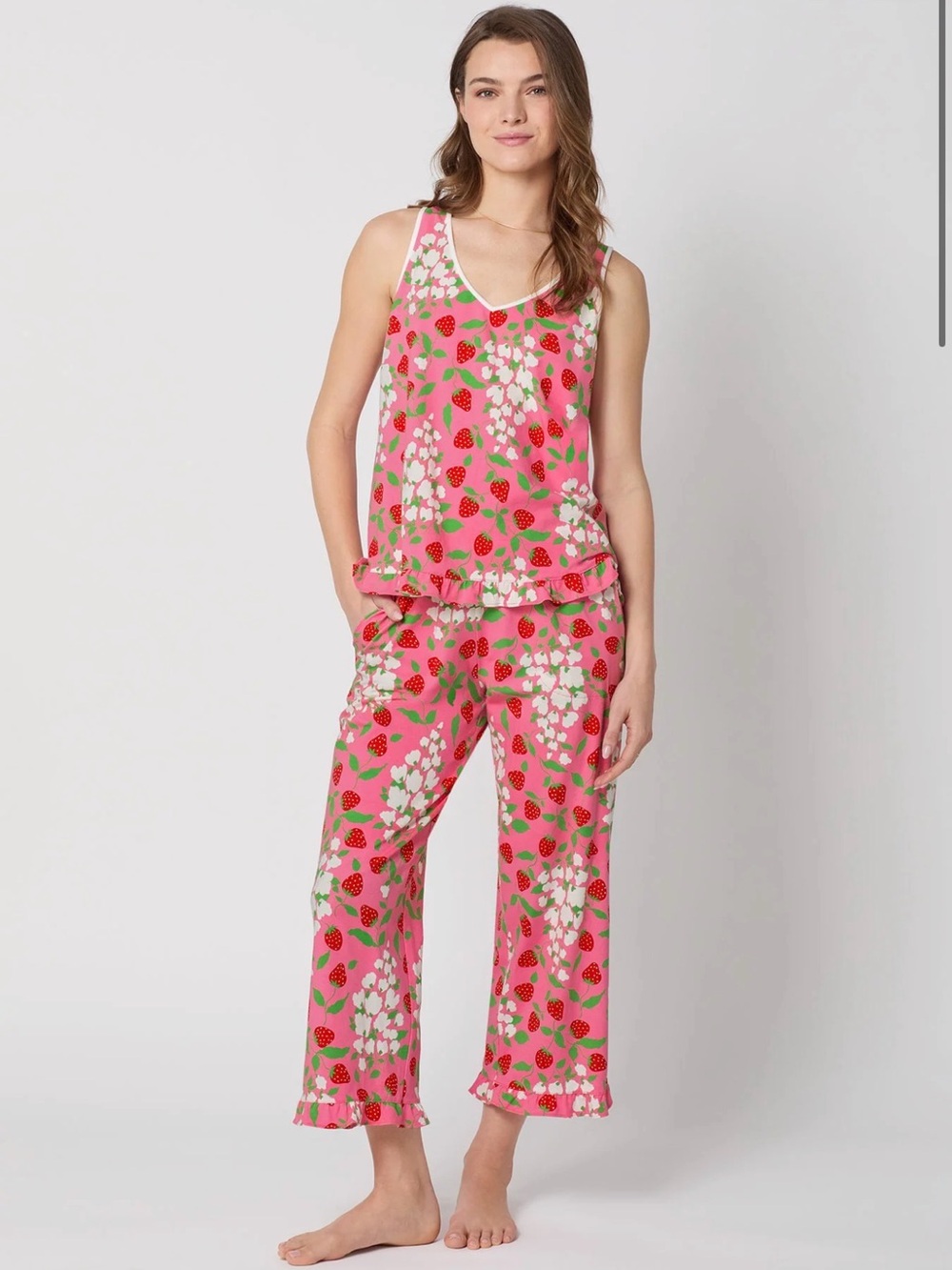 Bedhead Ruffle Tank Cropped Spring Berry PJ Set - M - Picture 4 of 5
